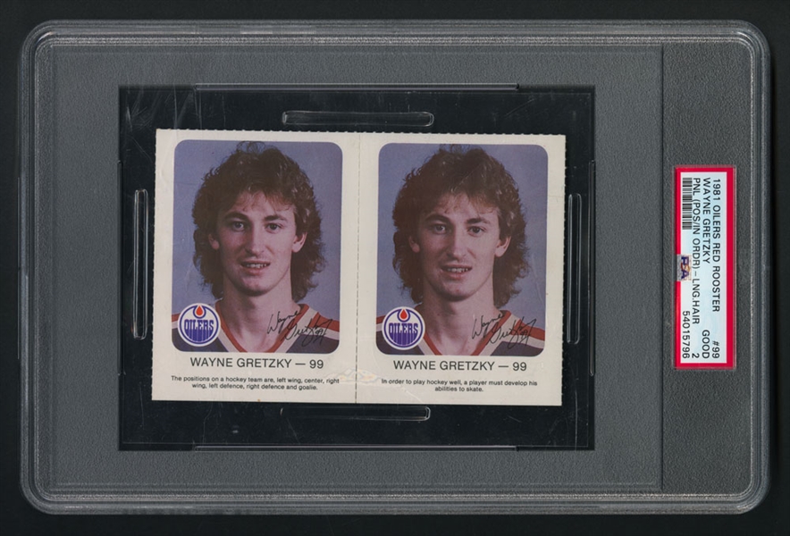 1981-82 Edmonton Oilers Red Rooster 2-Card Panel Wayne Gretzky "Long Hair - Positions/In Order" - Graded PSA 2 - The Only One Graded at PSA