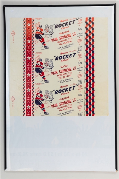 Vintage 1950s/1960s Montreal Canadiens Maurice Richard "Pain Supreme Ltd" Bread Wrapper 