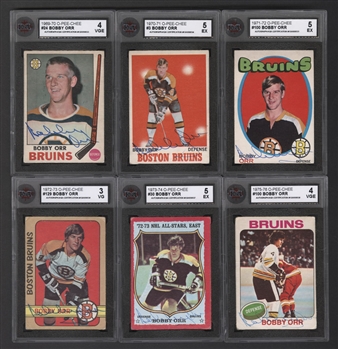 1969-70 to 1976-77 Bobby Orr Signed O-Pee-Chee Hockey Cards (7) - All Cards are KSA Graded with Autographs Certified