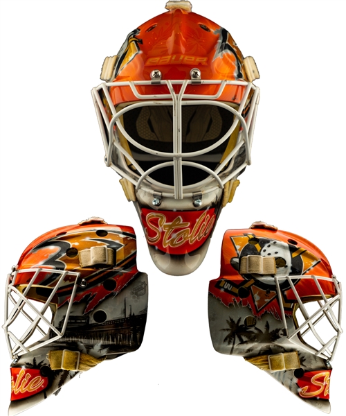 Anthony Stolarzs 2019-20 Anaheim Ducks / AHL San Diego Gulls Worn Practice/Back-Up Mask