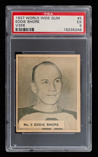 1937-38 World Wide Gum V356 Hockey Card #5 HOFer Eddie Shore - Graded PSA 5