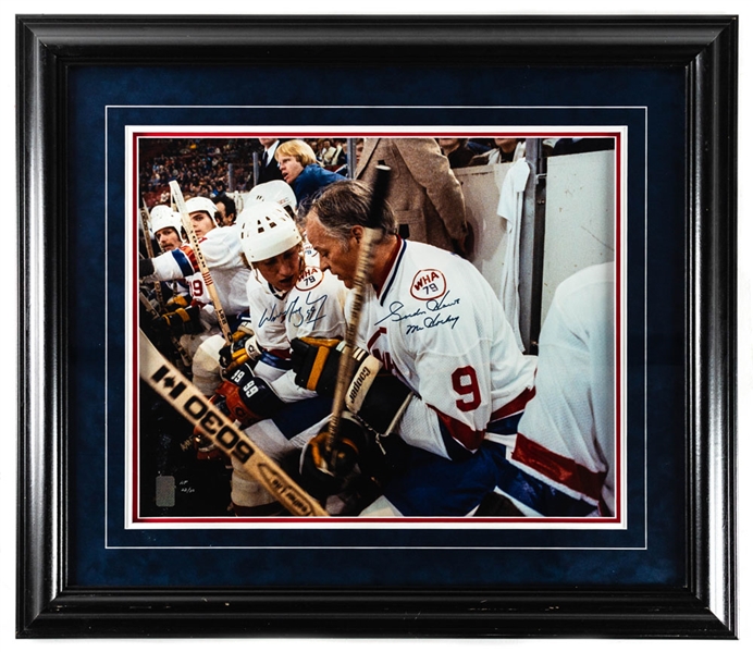 Wayne Gretzky and Gordie Howe Dual-Signed 1979 WHA All-Star Game Limited-Edition Framed Artist Proof Photo #22/30 with WGA COA (25 1/2” x 29 1/2”)