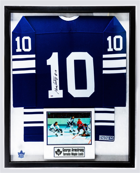 Deceased HOFer George Armstrong Signed Toronto Maple Leafs Framed Jersey Display (34” x 42”)