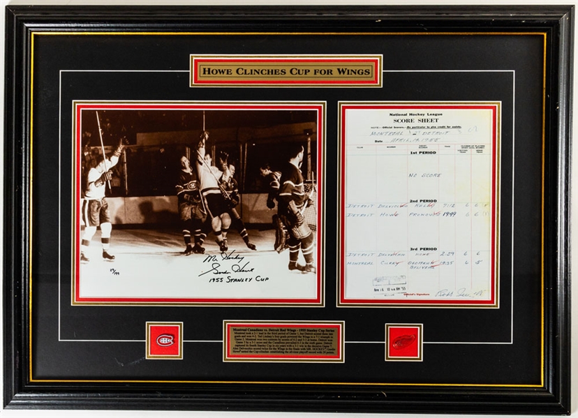 Deceased HOFer Gordie Howe Detroit Red Wings "600 Goals" and "1955 Cup Clinching Goal" Signed Framed Photograph and Replica Score Sheet Limited-Edition Displays (2)
