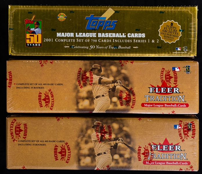 1990 to 2001 Topps Gold, OPC, Fleer and Upper Deck Baseball Factory Sealed Sets (10) Including 2001 Topps Gold (Ichiro Suzuki RC) and 2001 Fleer Tradition (2 - Ichiro Suzuki and Albert Pujols RCs)