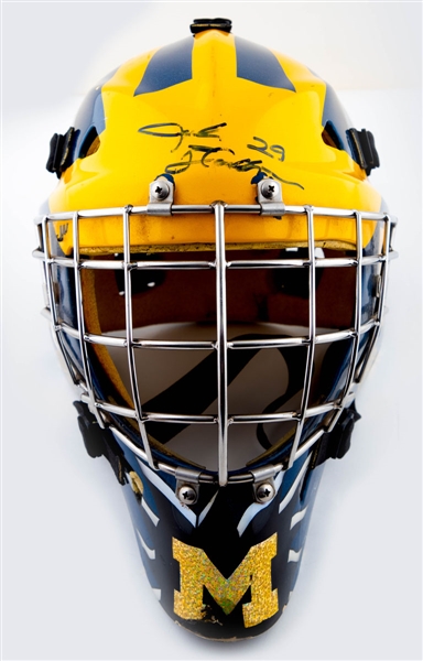 Josh Blackburns 1998-99 University of Michigan Signed Game-Worn Goalie Mask by Bishop/Warwick