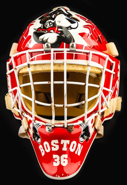 John Currys 2004-05 Boston University Game-Worn Itech Goalie Mask - Photo-Matched to 2005 Beanpot Tournament!