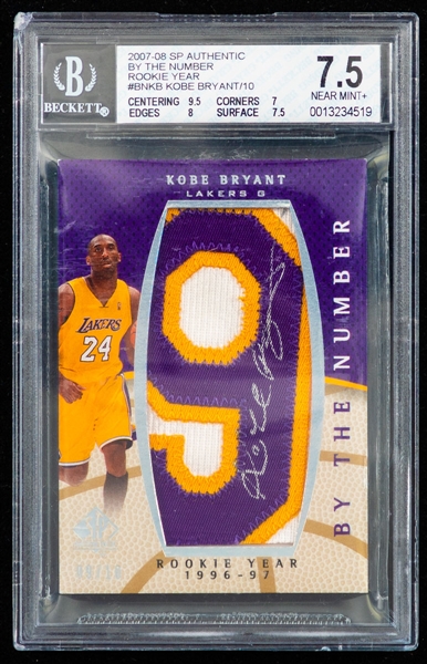 2007-08 Upper Deck SP Authentic By The Number "Rookie Year 1996-97" Basketball Card #BN-KB Kobe Bryant Patch Autograph (09/10) Graded Beckett 7.5