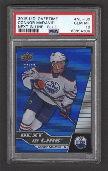 2015-16 Upper Deck Overtime Next In Line Blue Rainbow Parallel Hockey Card #NL-30 Connor McDavid (23/25) - Graded PSA GEM MT 10 - Pop-1 Highest Graded