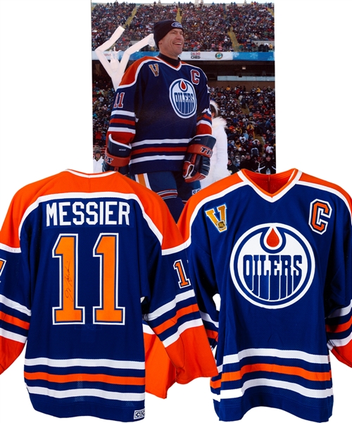 Mark Messiers Edmonton Oilers 2003 Heritage Classic Signed Pre-Game Warm-Up Worn Captains Jersey with Team LOA