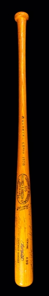 Larry Parrishs 1978 Montreal Expos Team-Signed Louisville Game-Issued Bat by 30+ Including Carter, Dawson, Perez, Cash, Cromartie, Speier, Valentine and Parrish