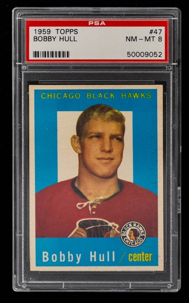 1959-60 Topps Hockey Card #47 HOFer Bobby Hull - Graded PSA 8