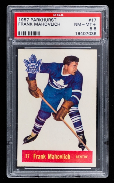 1957-58 Parkhurst Hockey Card #17 HOFer Frank Mahovlich Rookie - Graded PSA 8.5