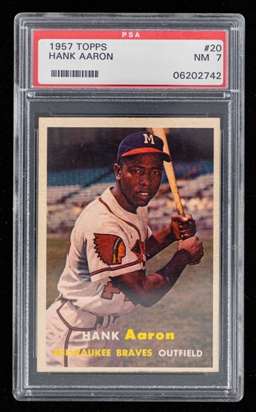 1957 Topps Baseball Card #20 HOFer Hank Aaron - Graded PSA 7