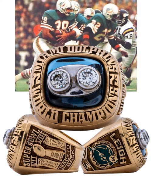 Charlie Leighs 1973 Miami Dolphins Super Bowl VIII Champions 10K Gold and Diamond Ring