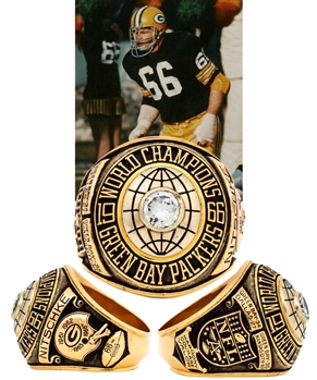 Ray Nitschkes 1966 Green Bay Packers Super Bowl I Championship 14K Gold and Diamond Ring
