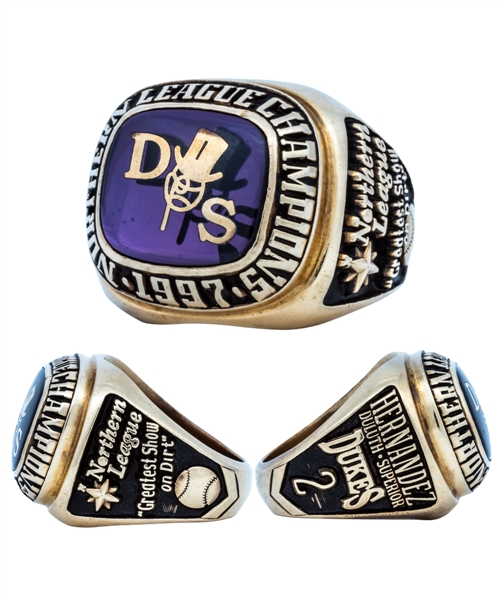 Jackie Hernandezs 1997 Duluth-Superior Dukes Northern League Championship 10K Gold Ring with His Signed LOA