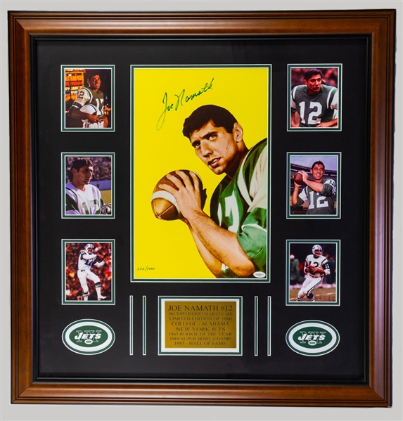 Joe Namath New York Jets Signed Limited-Edition #332/1000 Oversized Rookie Card Framed Display with JSA Basic Cert (31” x 32”)