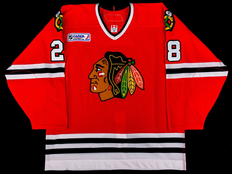 Mark Bells October 5th 2005 Chicago Black Hawks Game-Worn Jersey - "NHL/NHLPA Cares Katrina Relief Fund" Patch!