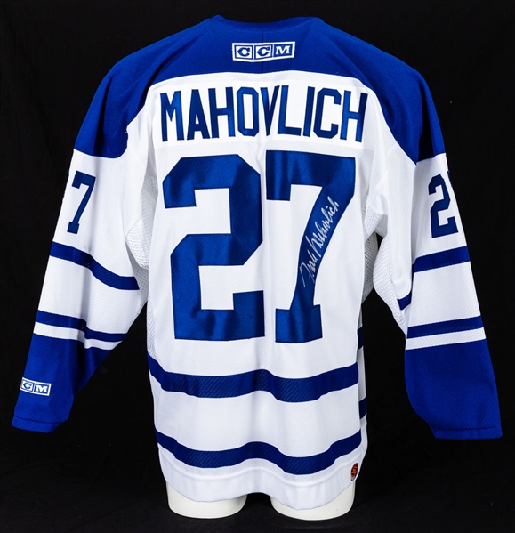 Frank Mahovlich Signed Toronto Maple Leafs Framed Photo Display , Jersey and Career Stats Stick 