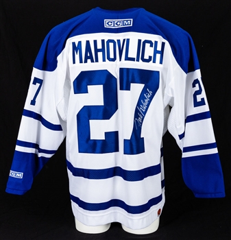 Frank Mahovlich Signed Toronto Maple Leafs Framed Photo Display , Jersey and Career Stats Stick 
