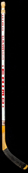 Eric Desjardins Early-1990s Montreal Canadiens Chimo Game-Used Stick Plus "Big Three" Single-Signed Pucks (Savard, Robinson & Lapointe)