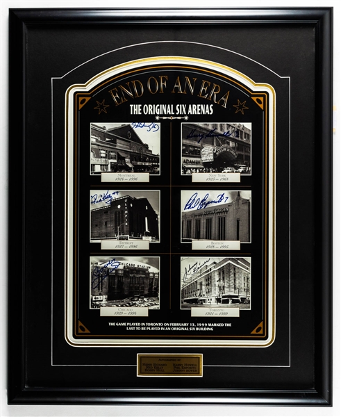 Multi-Signed "The Original Six Arenas" Framed Poster by 6 HOFers Including Henri Richard, Phil Esposito and Red Kelly (26 ½” x 32 ½”) 