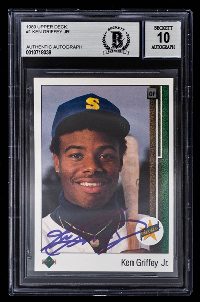 1989 Upper Deck Baseball #1 HOFer Ken Griffey Jr Signed Rookie Card - Autograph Graded Beckett 10