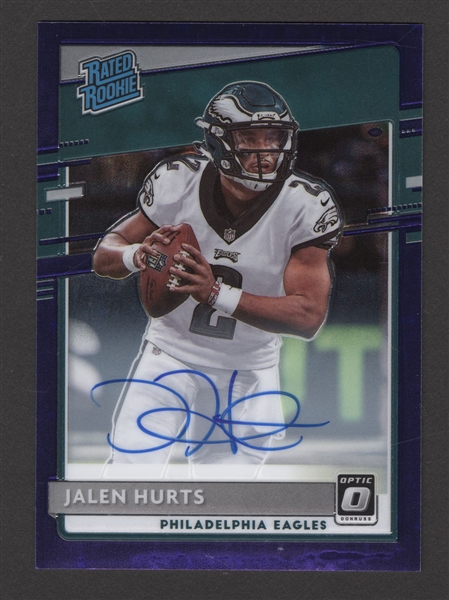 2020 Panini Donruss Optic Purple Stars Football Card #164 Jalen Hurts Rookie Autograph (06/50)