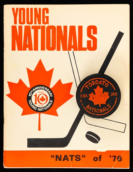 1976-77 Toronto Young Nationals 10th Anniversary Yearbook Featuring Wayne Gretzky Plus OHA Toronto Nationals Jr "B" Game Puck with Shawn Chaulk LOA 