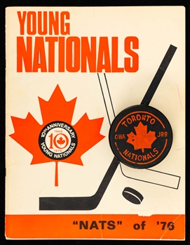 1976-77 Toronto Young Nationals 10th Anniversary Yearbook Featuring Wayne Gretzky Plus OHA Toronto Nationals Jr "B" Game Puck with Shawn Chaulk LOA 