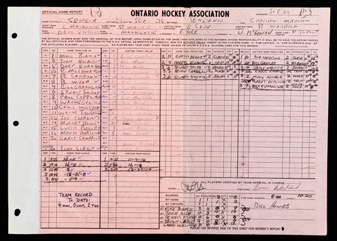 1976-77 Seneca Nationals vs Chatham Maroons Scoresheet Featuring Wayne Gretzky with Shawn Chaulk LOA