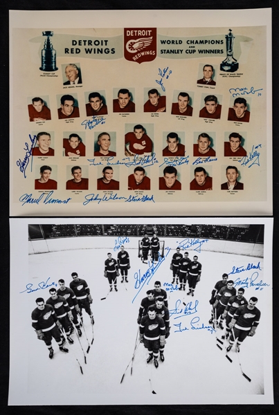 Detroit Red Wings Signed, Multi-Signed and Team-Signed Photos (13) Including Deceased HOFers Howe, Lindsay, Gadsby, Abel, Lumley, Kelly, Bathgate, Pronovost and HOFers Delvecchio, Ullman and Giacomin