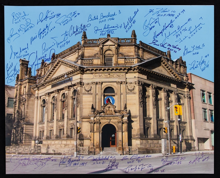 Hockey Hall of Fame Photo Signed by 30 HOFers Including HOFers Howe, Beliveau, H. Richard, Lach, Lafleur, Lindsay, P. Esposito, Tretiak, Gadsby, Gillies & Others (16" x 20")