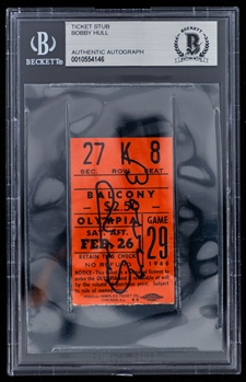 February 26th 1966 Detroit Olympia Ticket Stub Signed by Bobby Hull - 48th Goal of Season for Hull (Art Ross and Hart Memorial Trophy Season) - Beckett Certified