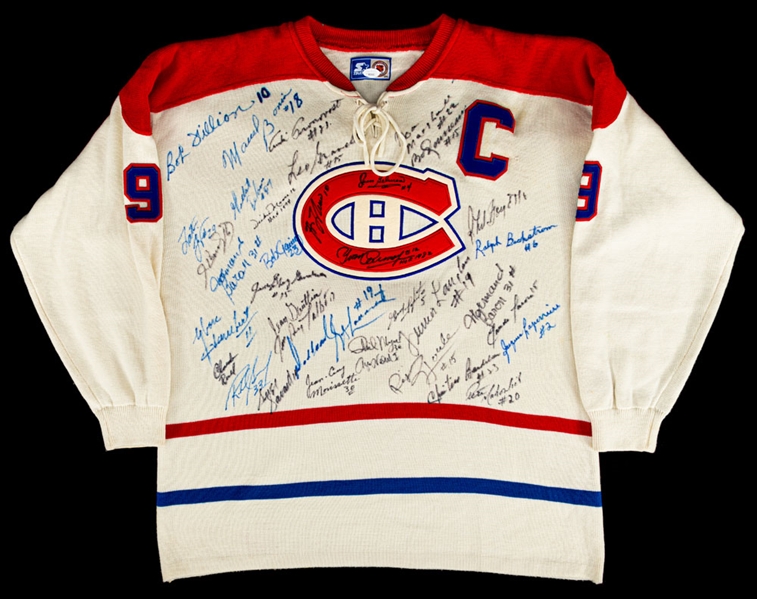 Montreal Canadiens Jersey Signed by 36 Past Players Including HOFers H. Richard, Lafleur, Lapointe, Savard, Moore and Others with JSA LOA