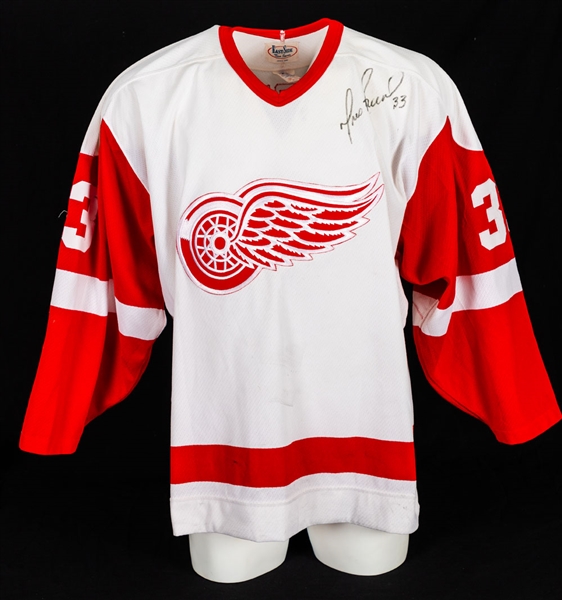 Yves Racines 1990-91 Detroit Red Wings Signed Game-Worn Playoffs Jersey