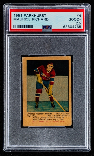 1951-52 Parkhurst Hockey Card #4 HOFer Maurice Richard Rookie - Graded PSA 2.5