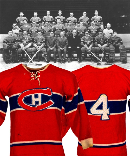 Montreal Canadiens / Montreal Junior Canadiens Late-1940s/Early-1950s Worn #4 Jersey - Team Repairs!