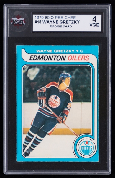1979-80 O-Pee-Chee Hockey Card #18 HOFer Wayne Gretzky Rookie - Graded KSA 4