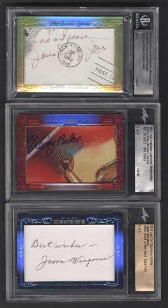 2014-2017 Leaf Star Wars Signed Card Collection (3) Including James Earl Jones/Dave Prowse (1/1 - Darth Vader), Kenny Baker/Anthony Daniels (1/1 - R2-D2 & C-3PO) and Jason Wingreen (2/2 - Boba Fett) 