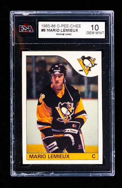 1985-86 O-Pee-Chee Hockey Card #9 HOFer Mario Lemieux Rookie - Graded KSA 10 GEM MINT