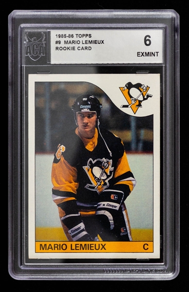 1985-86 Topps Hockey Card #9 HOFer Mario Lemieux Rookie - Graded ACA 6