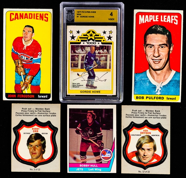 1964-65 Topps Tall Boy Hockey Cards (18), 1972-73 O-Pee-Chee Player Crest 22-Card Set, 1977-78 O-Pee-Chee WHA 66-Card Set, 1945-1954 Quaker Oats Hockey action Photos (4) Plus Assorted Other Cards