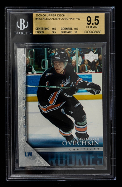 2005-06 Upper Deck Young Guns Hockey Card #443 Alexander Ovechkin Rookie - Graded Beckett 9.5 GEM MINT