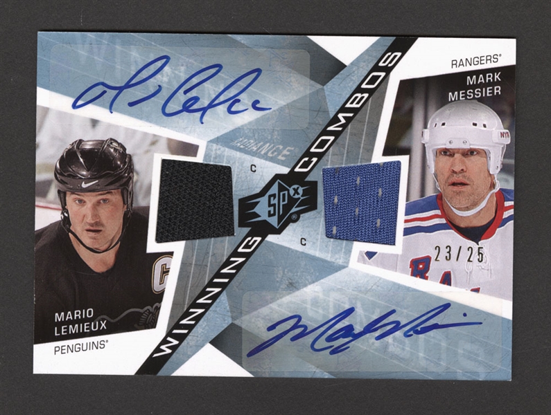 2008-09 Upper Deck SPx Winning Combos Hockey Card #WC-ML Mario Lemieux/Mark Messier Dual Autos/Jerseys (23/25)