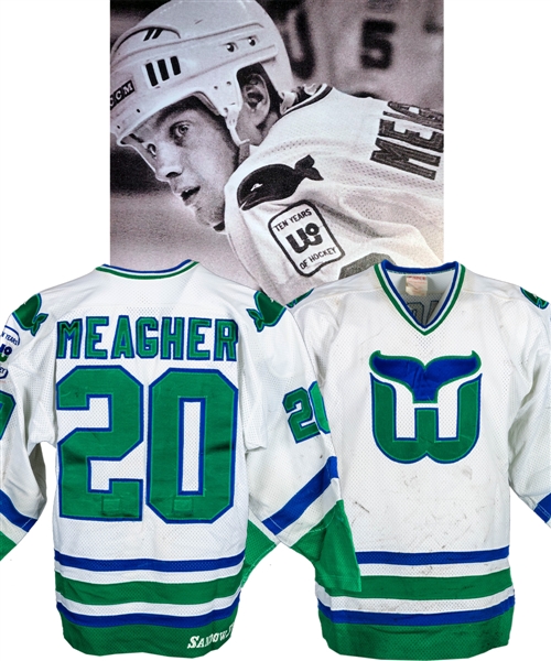 Rick Meaghers 1981-82 Hartford Whalers Game-Worn Jersey - 10th Year Patch! - Photo-Matched! (The Barry Meisel Collection)