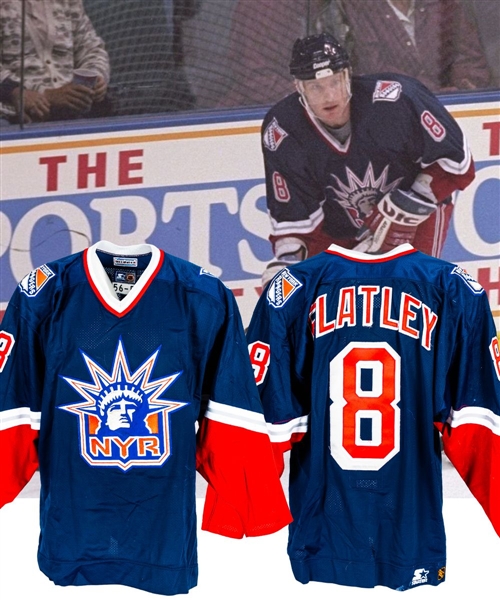 Patrick Flatleys 1996-97 New York Rangers "Lady Liberty" Game-Worn Regular Season and Playoffs Jersey with LOA - First Year of Liberty-Style Jerseys (Barry Meisel Collection)