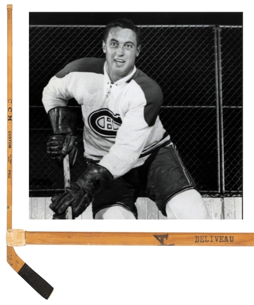 Jean Beliveaus Early-1960s Montreal Canadiens Team-Signed CCM Game-Used Stick