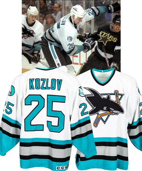 Viktor Kozlovs 1996-97 San Jose Sharks Game-Worn Jersey with Team LOA - Photo-Matched!